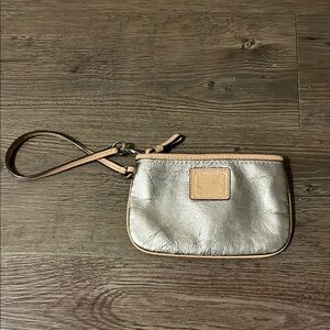 Vintage Coach Silver Tan Leather Wristlet